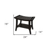 HomeRoots 24" Dark Brown Freestanding Teak Shower Bench With Shelf And Handles - 3 of 4