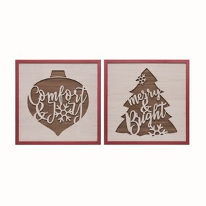 Transpac MDF Laser Cut Decor Set of 2 Christmas Home Decorations - 1 of 1