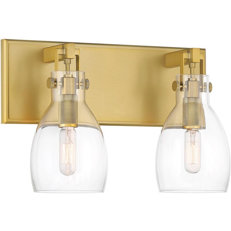 Minka Lavery Industrial Wall Light Sconce Soft Brass Hardwired 13 3/4" 2-Light Fixture Clear Glass Shade for Bedroom Bathroom, 1 of 3