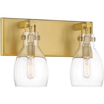 Minka Lavery Industrial Wall Light Sconce Soft Brass Hardwired 13 3/4" 2-Light Fixture Clear Glass Shade for Bedroom Bathroom