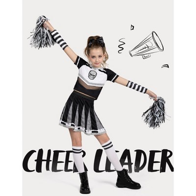 Joyfy Halloween Cheerleader Costume for Girls, Skull Spirit Halloween Outfit for Kids with Accessories - M