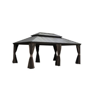 PAGED 10'X12' Hardtop Outdoor Canopies and Gazebos with Galvanized Steel Double Canopy for Patios Deck Backyard, Curtains and Netting, Brown - 1 of 4