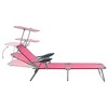vidaXL Patio Lounge Chair Folding Sunlounger Outdoor Sunbed with Canopy Steel - Pink - 4 of 4