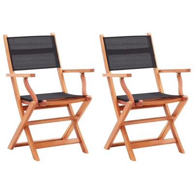 vidaXL Chair 2 Pcs, Outdoor Folding Patio Armchair, Foldable Chair for Backyard Balcony Porch, Black Solid Wood Eucalyptus and Textilene