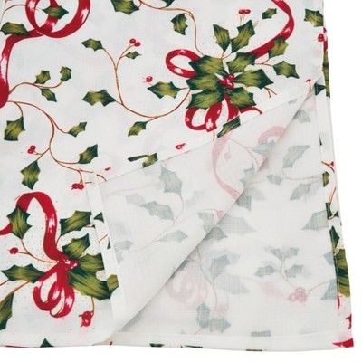 Festive Holly and Ribbon Design Rectangular Christmas Tablecloth