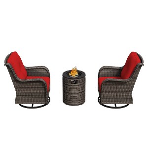 UPTION 3-Piece Wicker Outdoor Seating Group with Fire Pit - 1 of 4