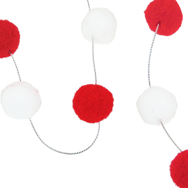 Northlight 9' Red and White Plush Snowball Christmas Garland, 3 of 4