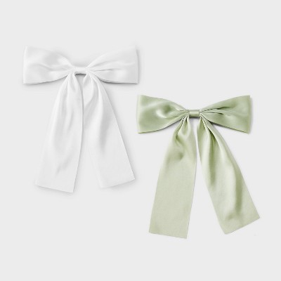 Satin Bow Hair Barrette Clip Set 2pc - Wild Fable™ Green/White