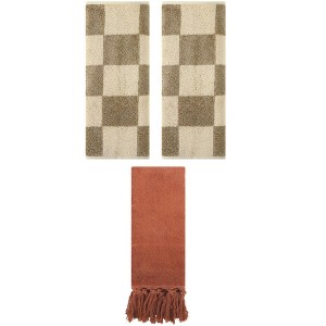 REGALWOVEN 3 Packs Checkered and Tassels Absorbent Soft Cotton Bathroom Hand Towel - 1 of 4