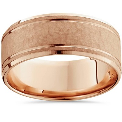 Pompeii3 8mm Hammered Center Mens Wedding Band 14K Rose Gold