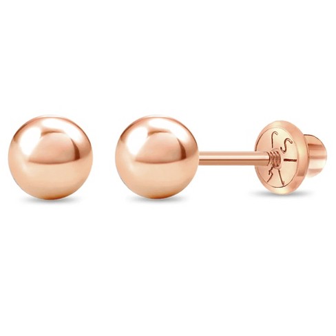 High Polished Star Shape Child Stud Earrings Screw Back 14K Yellow & Rose  Gold