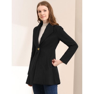 Black Buttoned Down Casual Winter Coat with Lapel Collar