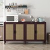 70"W Rattan Buffet Storage Cabinet, 4-Door Sideboard with Adjustable Shelves for Kitchen, Dining Room and Living Room, Natural/Brown - ModernLuxe - 2 of 4