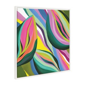 30"x30" Sylvie Beaded Abstract Colorful Leaves Framed Canvas by Carey Copeland White - Kate & Laurel All Things Decor - 1 of 4