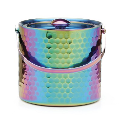 Cambridge Silversmiths 3qt Rainbow Faceted Double Wall Ice Bucket: Stainless Steel, Hand Wash, Multicolored