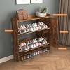 Gulches Rustic Brown Shoe Storage Cabinet 2 Flip Drawers Mirror Door Metal Legs Anti Tipping Narrow Organizer For Entryway Hallway Living Room - 3 of 4