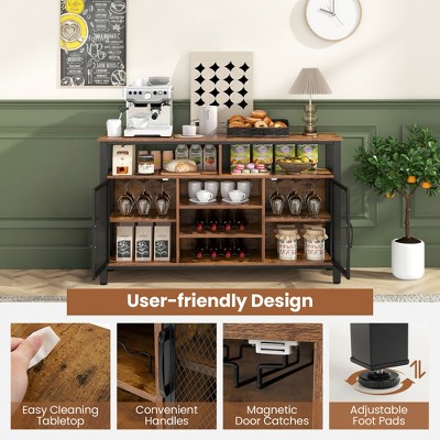 Rustic Brown 55-Inch Buffet Sideboard with Wine Racks and Glass Holders
