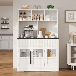 Garvee 60" Farmhouse Modern Kitchen Pantry Cabinet with Glass Doors & Drawer ¨C Engineered Wood Tall Storage Cabinet, White - 1 of 4
