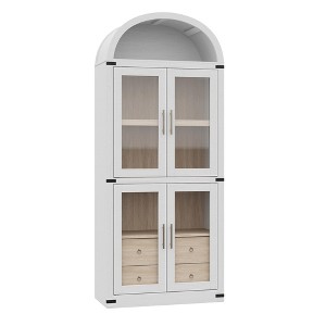 71.4 in Tall Arched Bookshelf with Doors and Drawers - 15.83 in Depth Wooden Display Cabinet, Farmhouse Rounded Bookcases for Living Room & Kitchen - 1 of 4