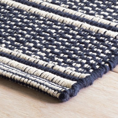 Ivory and Navy Handwoven Cotton Stripe Rug, 2 x 3 Feet