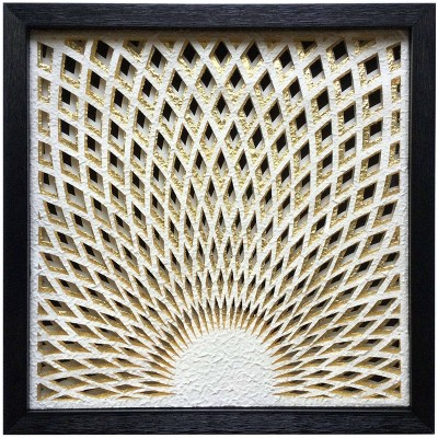 Radiant Sunrise Abstract Rice Paper Shadow Box Black - StyleCraft: Modern Decor, 19.69" Height, Mixed Media Art