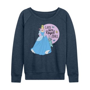 Women's - Disney Princess - Late For My Ball Lightweight French Terry Wide Neck Long Sleeve Shirt - 1 of 4