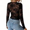 Women's Lace Blouse Long Sleeve Deep V-Neck, Backless Sheer Fitted Top Floral See-Through for Date Night, Cocktail Party - 4 of 4