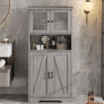 Gray Driftwood MDF Freestanding Floor Linen Cabinet with Adjustable Shelves