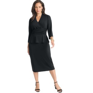 Jessica London Women's Plus Size V-Neck Peplum Midi Dress - 1 of 4
