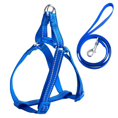 No Pull Nylon Dog Cat Harness & Leash Set Reflective Adjustable, Blue
