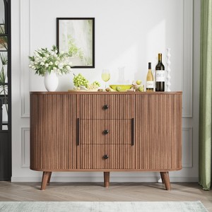 Buenhomino 47" Sideboard Buffet Cabinet, Fluted Storage Cabinet with 2 Sliding Tambour Doors and 3 Drawers for Living Room, Entryway, Hallway, Walnut - 1 of 4