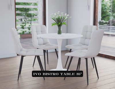 Contemporary Round Marble & Wood Bistro Dining Table