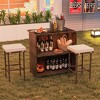 Costway 3 PCS Patio Bar Set with Tempered Glass Tabletop 2-Tier Storage Removable Cushions - 2 of 4