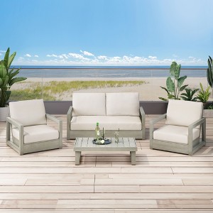 Christopher Knight Home Yena Contemporary Outdoor Acacia Wood 4 Seater Chat Set with Cushions - 1 of 4
