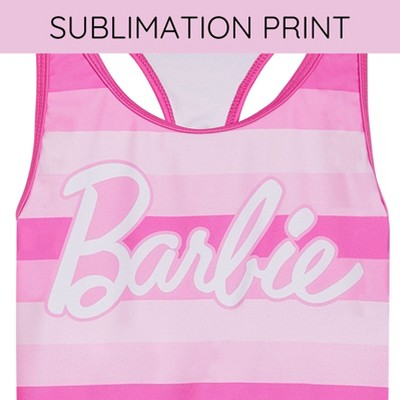 Barbie Little Girls Racerback UPF 50+ Tankini Top and Swim Shorts Outfit Set Pink — фото 4
