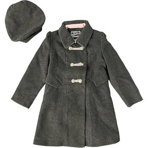 Rothschild Little Girls Faux Wool Bandmaster Military Dress Coat With Hat Charcoal 6 Target