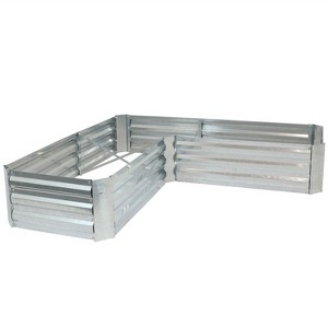 HomeRoots 12" X 60" Silver Steel L Shape Raised Garden Bed - 1 of 4