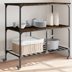 vidaXL Kitchen Trolley Smoked Oak 39.4 in.x19.7 in.x37.4 in. Engineered Wood - 1 of 4