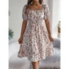 Coolmee Women's Summer Floral Midi Dresses Casual Square Neck Puff Sleeve Flowy Ruffle A Line Beach Dress - 2 of 4