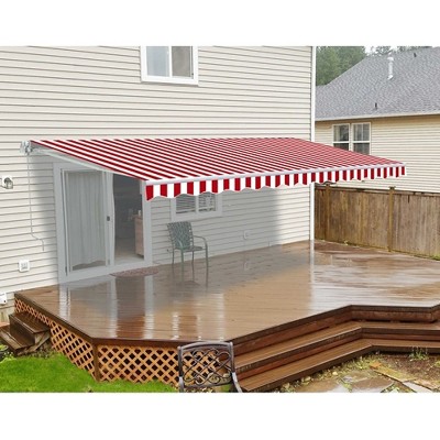 ALEKO Motorized Retractable Red and White Striped Patio Awning
