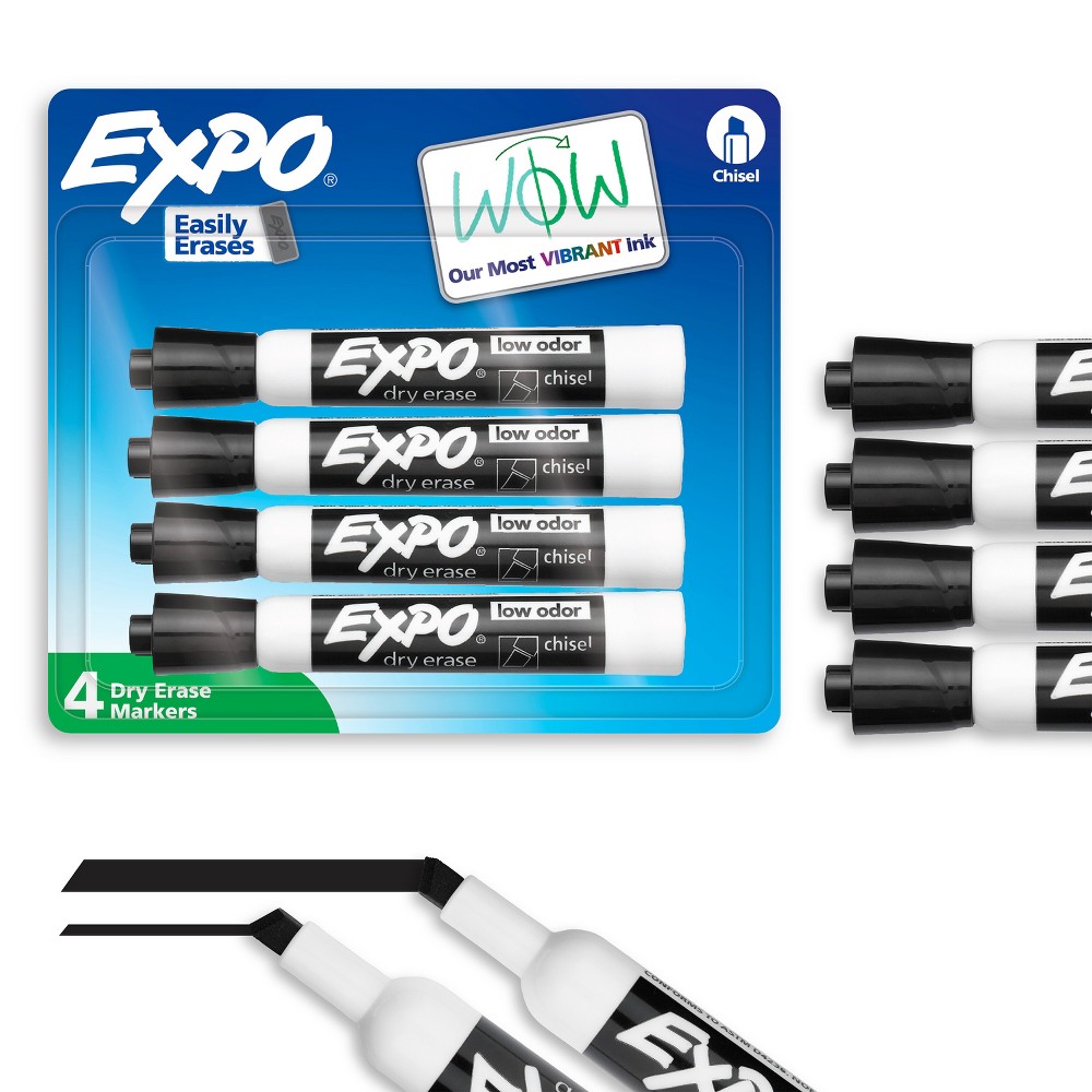 Expo 4pk Dry Erase Markers Chisel Tip Black