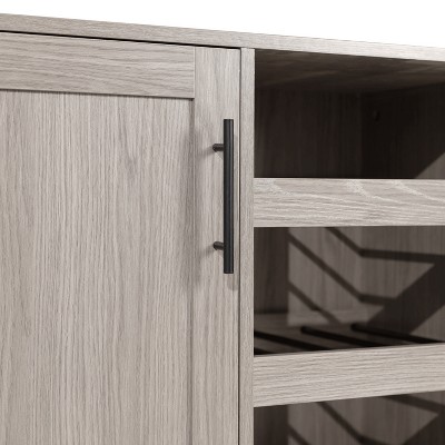 Gray Particleboard Bar Cabinet with Black Steel Legs