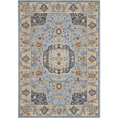 Bohemian Elegance Light Blue Wool Blend Medallion Area Rug 5'6" x 8'