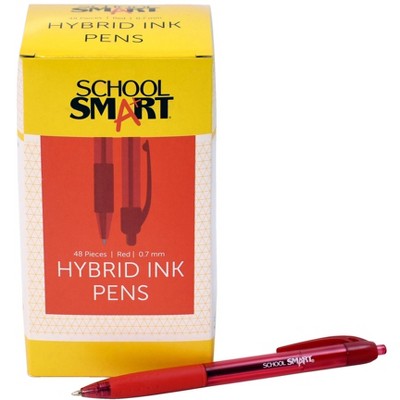 School Smart Retractable Gel Hybrid Pens, Red Ink and Barrel, pk of 48