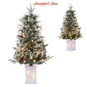 Home 3ft Christmas Tree Pre-Lit Artificial Christmas Tree with Snowflake Base, Flocked Snow 78 Warm White Lights 8 Lighting Modes, Xmas Holiday Decor - 1 of 4