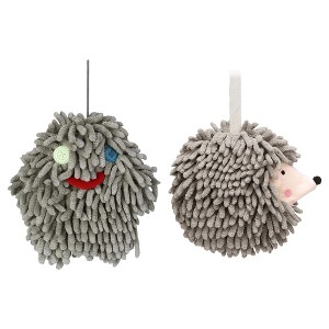 REGALWOVEN Fuzzy Cute Cartoon Decorative Hand Drying Hanging Ball Hand Towels 7" x 7" 2 Pcs - 1 of 4