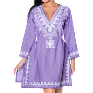 HAPPY BAY Women's Loose Holiday Mini Beachwear Swim Suit Dress Vacation Summer Beach Dress Short Flowy Bathing Suit Cover Ups 8-12 Purple Solid - 1 of 4