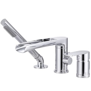 WOWOW Single-Handle Deck-Mount Roman Tub Faucet with Hand Shower in Brushed Nickel - 1 of 4