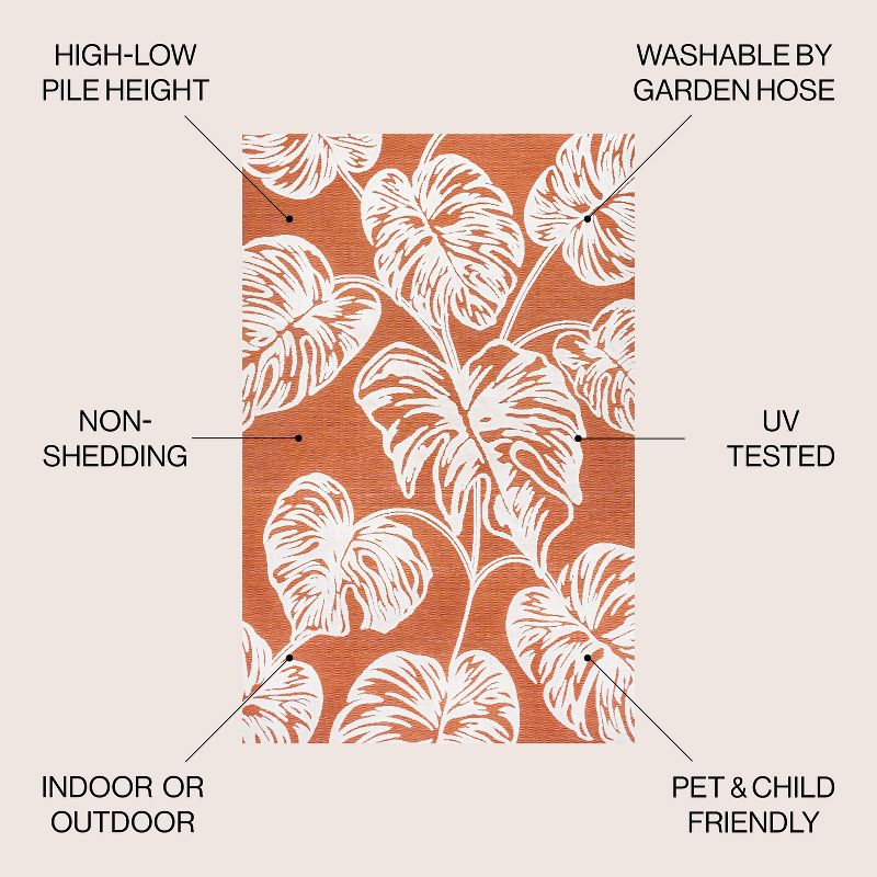 JONATHAN Y Tobago High-Low Two-Tone Monstera Leaf Floral Indoor/Outdoor Area Rug, 3 of 11
