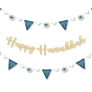 Big Dot of Happiness Happy Hanukkah - Chanukah Letter Banner Decoration - 36 Banner Cutouts & No-Mess Real Gold Glitter Happy Hanukkah Banner Letters - 1 of 4